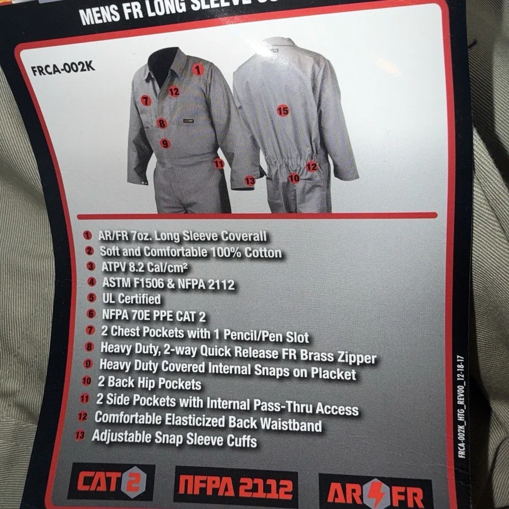 Radians Volcore Flame Resistant Khaki Coveralls‎ Men's 3XL NEW